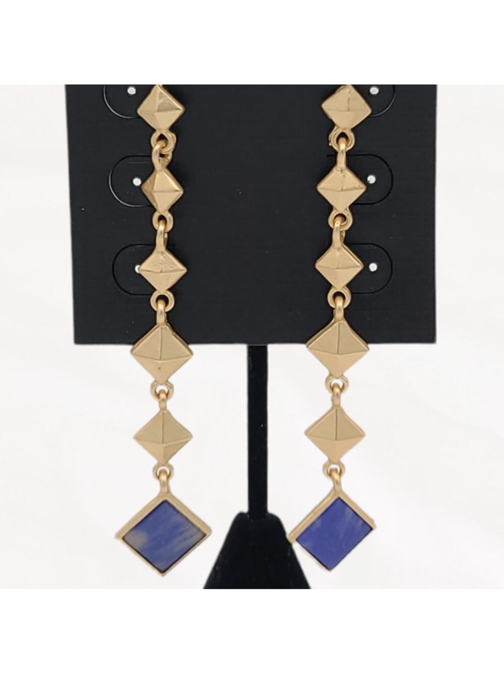 Jardin Gold Blue Sodalite Stone Dangle Drop Post Earrings ~ NEW